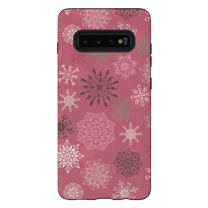 Galaxy S10 plus StrongFit Christmas Snowflakes on Pink by Paula Ohreen
