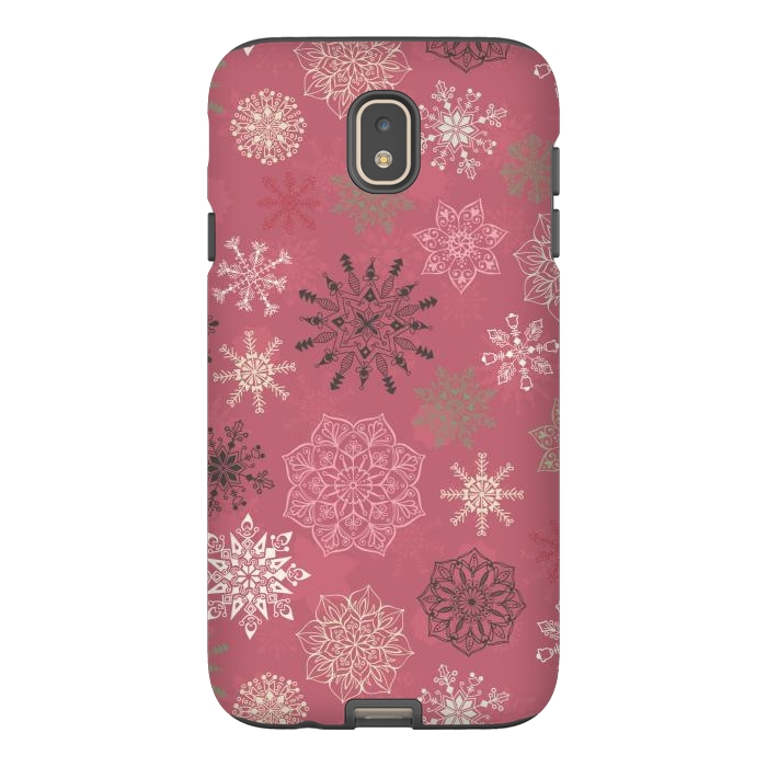 Galaxy J7 StrongFit Christmas Snowflakes on Pink by Paula Ohreen