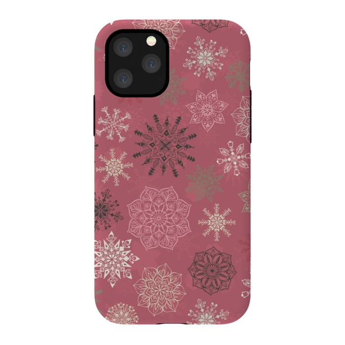 iPhone 11 Pro StrongFit Christmas Snowflakes on Pink by Paula Ohreen