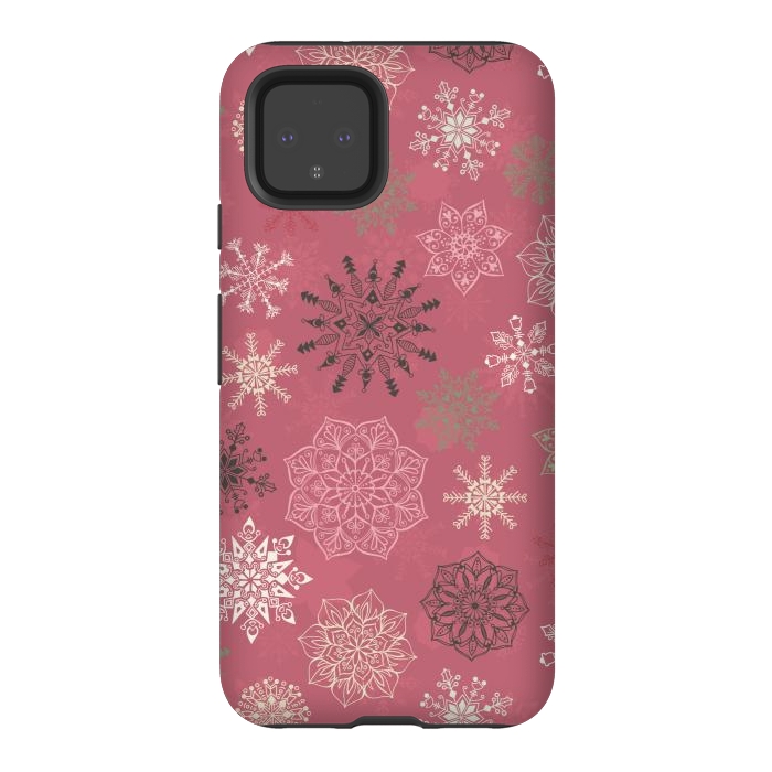 Pixel 4 StrongFit Christmas Snowflakes on Pink by Paula Ohreen