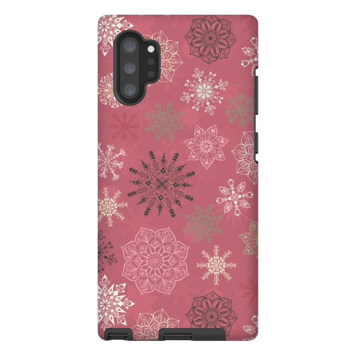 Galaxy Note 10 plus StrongFit Christmas Snowflakes on Pink by Paula Ohreen