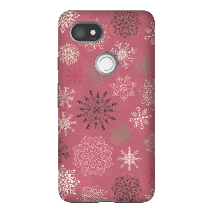 Pixel 2XL StrongFit Christmas Snowflakes on Pink by Paula Ohreen