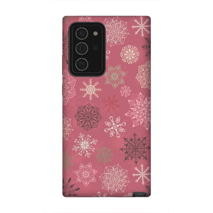 Galaxy Note 20 Ultra StrongFit Christmas Snowflakes on Pink by Paula Ohreen