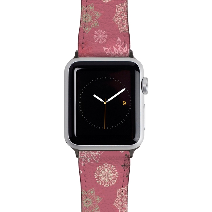 Watch 38mm / 40mm Strap PU leather Christmas Snowflakes on Pink by Paula Ohreen