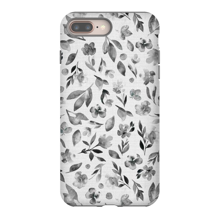 iPhone 7 plus StrongFit Watercolor Textured Floral Toss - Black and White by Paula Ohreen