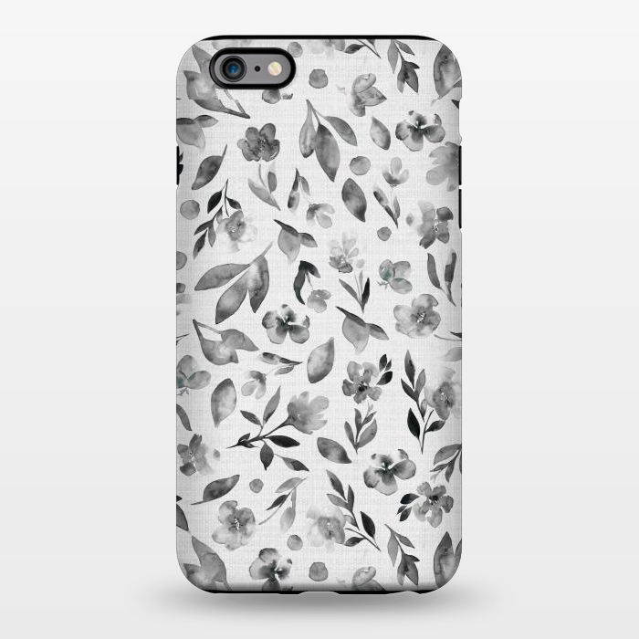 iPhone 6/6s plus StrongFit Watercolor Textured Floral Toss - Black and White by Paula Ohreen
