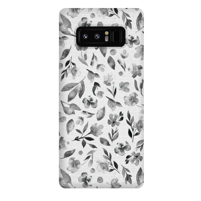 Galaxy Note 8 StrongFit Watercolor Textured Floral Toss - Black and White by Paula Ohreen