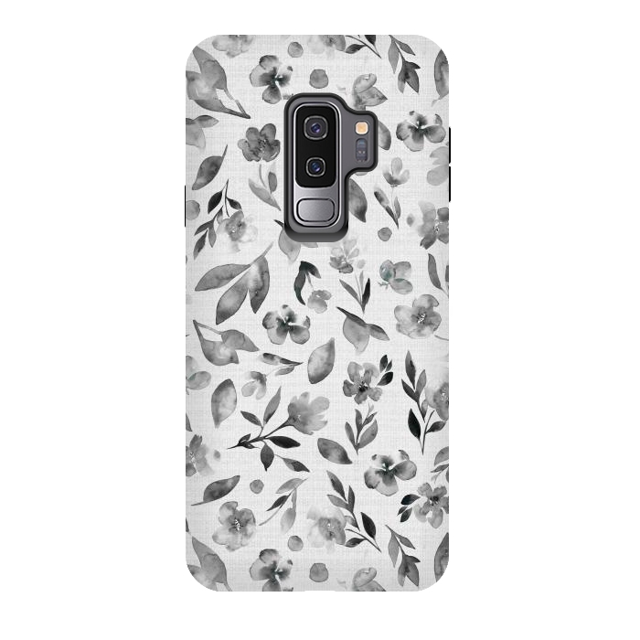 Galaxy S9 plus StrongFit Watercolor Textured Floral Toss - Black and White by Paula Ohreen