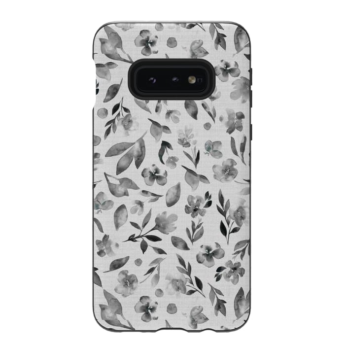 Galaxy S10e StrongFit Watercolor Textured Floral Toss - Black and White by Paula Ohreen