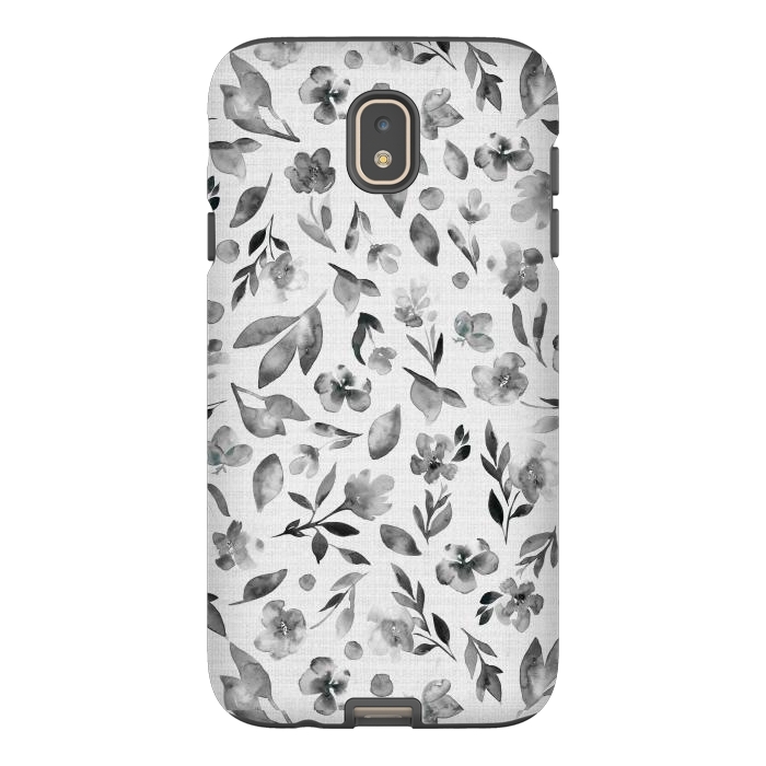 Galaxy J7 StrongFit Watercolor Textured Floral Toss - Black and White by Paula Ohreen