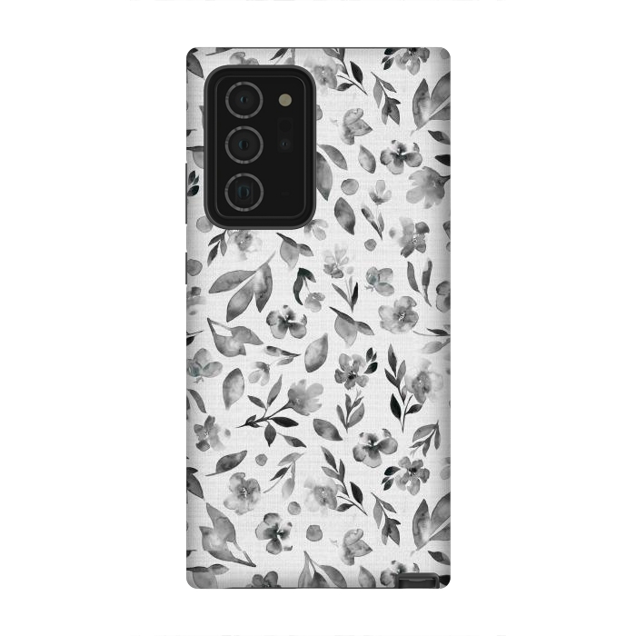 Galaxy Note 20 Ultra StrongFit Watercolor Textured Floral Toss - Black and White by Paula Ohreen
