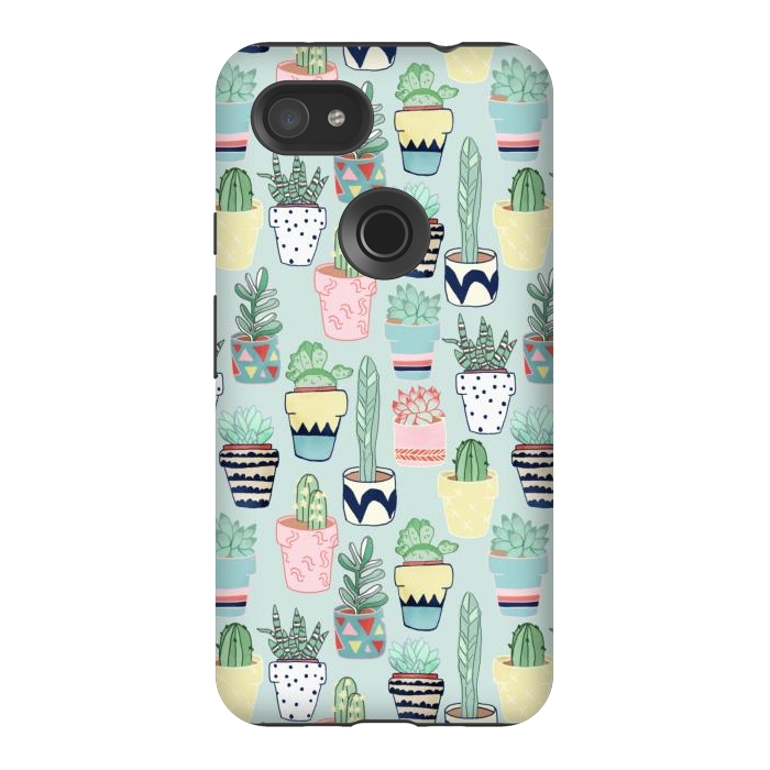 Pixel 3AXL StrongFit Cute Cacti In Pots on Mint Green by Tangerine-Tane
