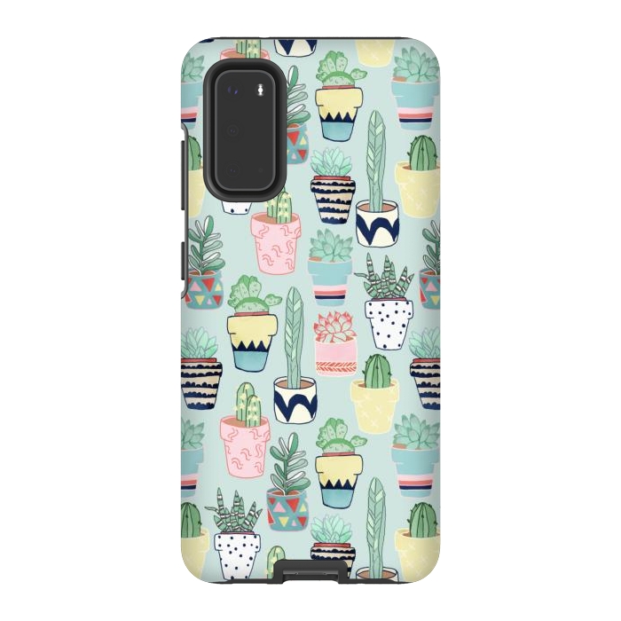 Galaxy S20 StrongFit Cute Cacti In Pots on Mint Green by Tangerine-Tane