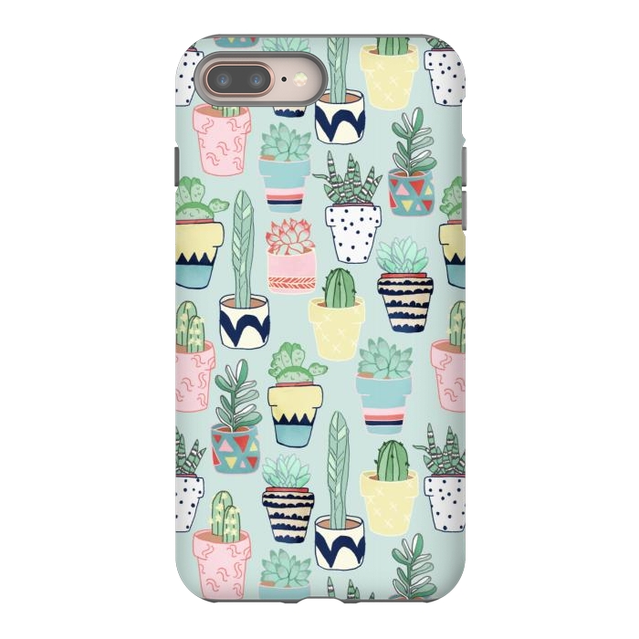 iPhone 7 plus StrongFit Cute Cacti In Pots on Mint Green by Tangerine-Tane