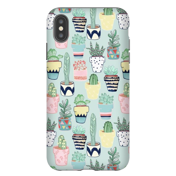 iPhone Xs Max StrongFit Cute Cacti In Pots on Mint Green by Tangerine-Tane