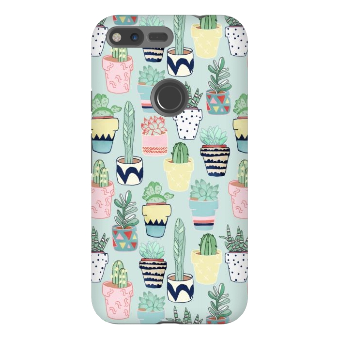 Pixel XL StrongFit Cute Cacti In Pots on Mint Green by Tangerine-Tane