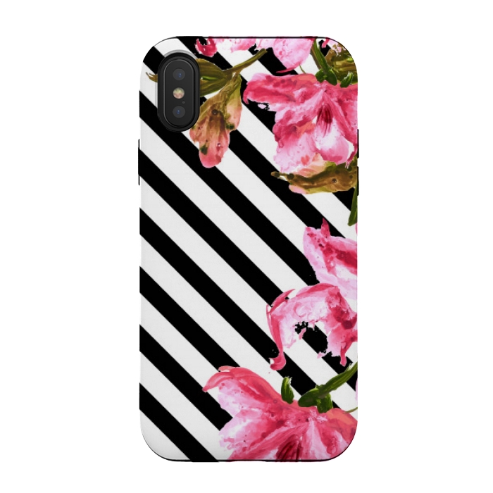 iPhone Xs / X StrongFit stripes pink tropical pattern by MALLIKA