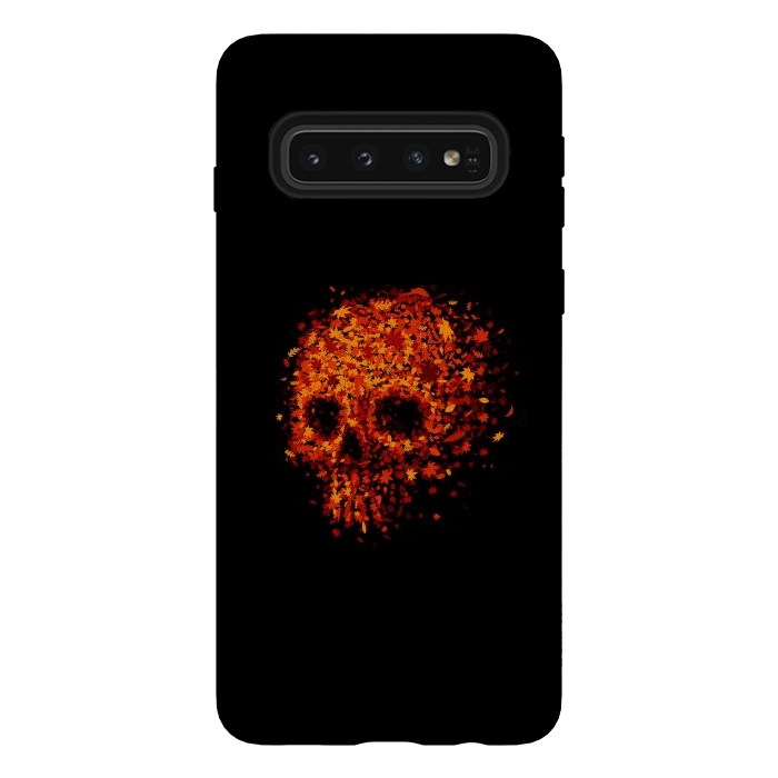 Galaxy S10 StrongFit Autumn Skull - Fall Leaves by Vó Maria