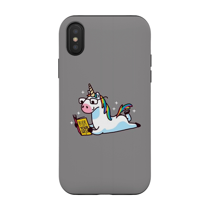 iPhone Xs / X StrongFit Unicorn Reading Book Believe in Yourself Floor by Vó Maria