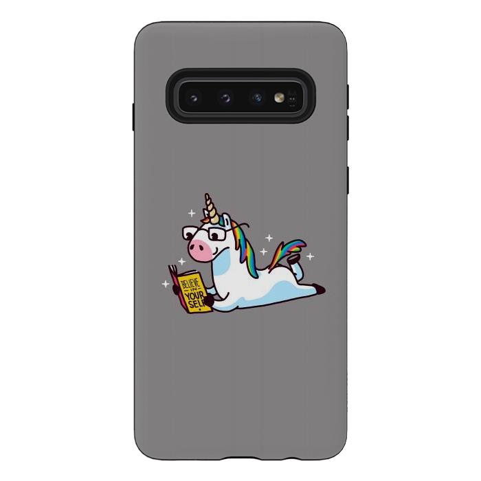 Galaxy S10 StrongFit Unicorn Reading Book Believe in Yourself Floor by Vó Maria