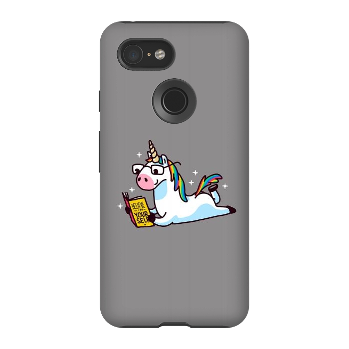 Pixel 3 StrongFit Unicorn Reading Book Believe in Yourself Floor by Vó Maria