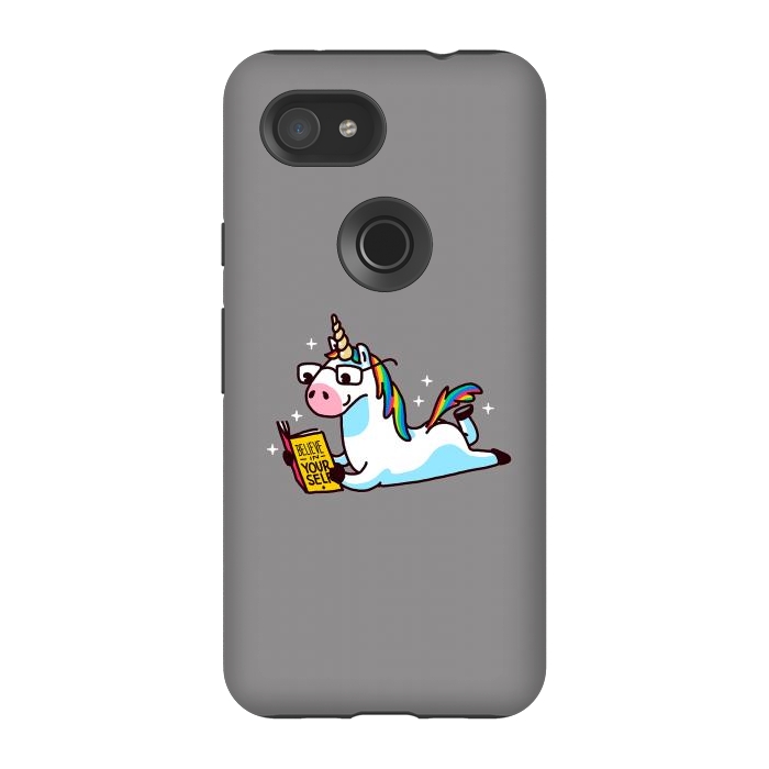 Pixel 3A StrongFit Unicorn Reading Book Believe in Yourself Floor by Vó Maria