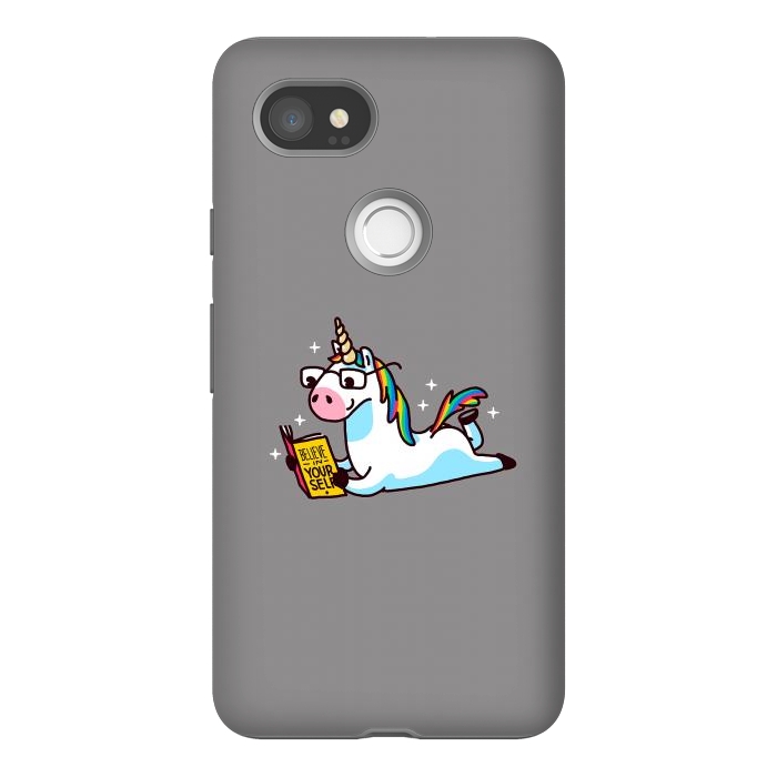 Pixel 2XL StrongFit Unicorn Reading Book Believe in Yourself Floor by Vó Maria