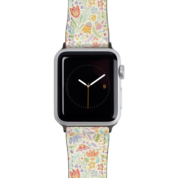 Watch 42mm / 44mm Strap PU leather Pretty Pastel Floral by Noonday Design