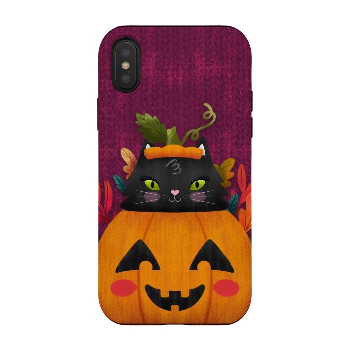 iPhone Xs / X StrongFit Pumpkin Kitty Peekaboo by Noonday Design