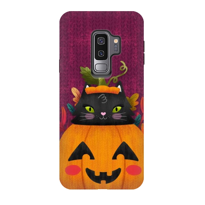 Galaxy S9 plus StrongFit Pumpkin Kitty Peekaboo by Noonday Design