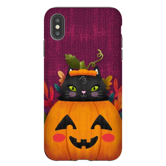 iPhone Xs Max StrongFit Pumpkin Kitty Peekaboo by Noonday Design