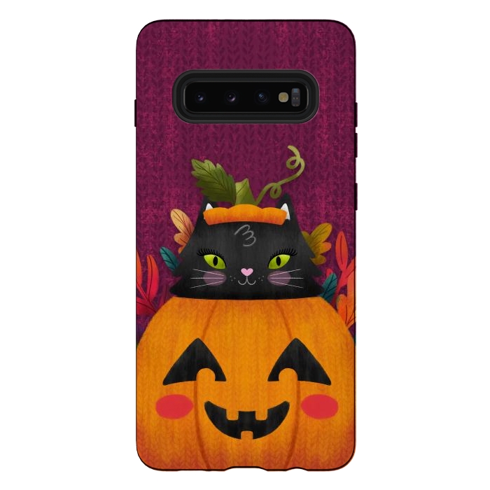 Galaxy S10 plus StrongFit Pumpkin Kitty Peekaboo by Noonday Design