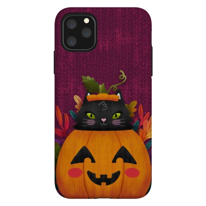 iPhone 11 Pro Max StrongFit Pumpkin Kitty Peekaboo by Noonday Design