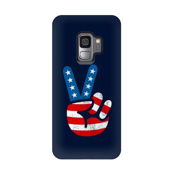 Galaxy S9 StrongFit Peace Love Hand USA Flag Vintage Solid 2 by Vó Maria