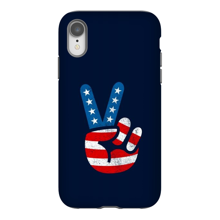 iPhone Xr StrongFit Peace Love Hand USA Flag Vintage Solid 2 by Vó Maria