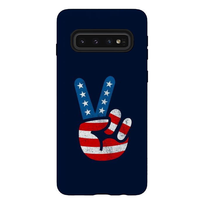 Galaxy S10 StrongFit Peace Love Hand USA Flag Vintage Solid 2 by Vó Maria
