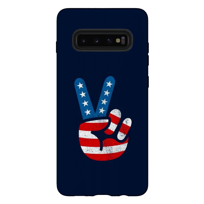 Galaxy S10 plus StrongFit Peace Love Hand USA Flag Vintage Solid 2 by Vó Maria