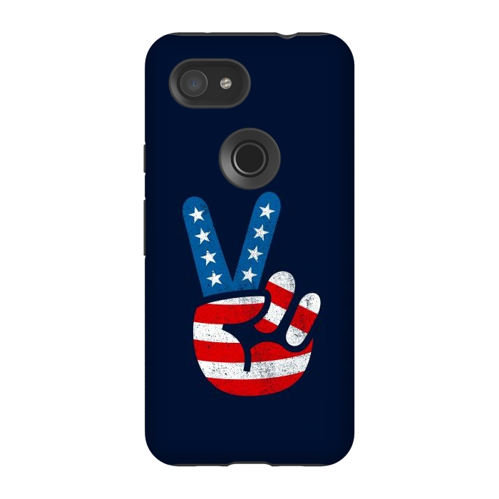 Pixel 3A StrongFit Peace Love Hand USA Flag Vintage Solid 2 by Vó Maria