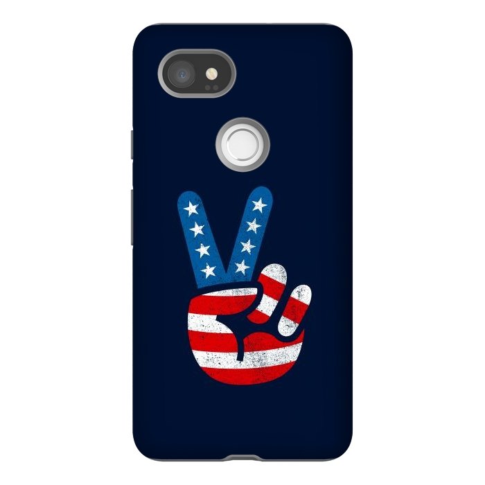 Pixel 2XL StrongFit Peace Love Hand USA Flag Vintage Solid 2 by Vó Maria