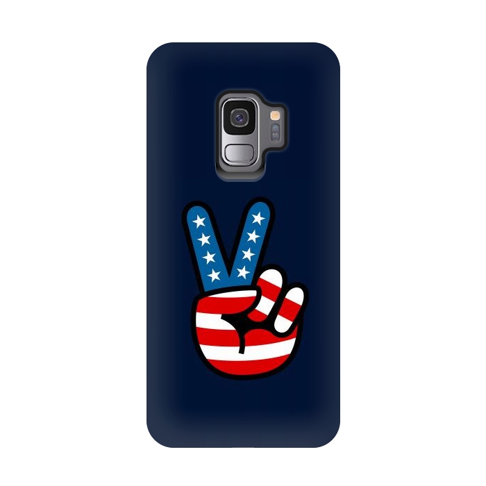 Galaxy S9 StrongFit Peace Love Hand USA Flag Vintage Solid 3 by Vó Maria