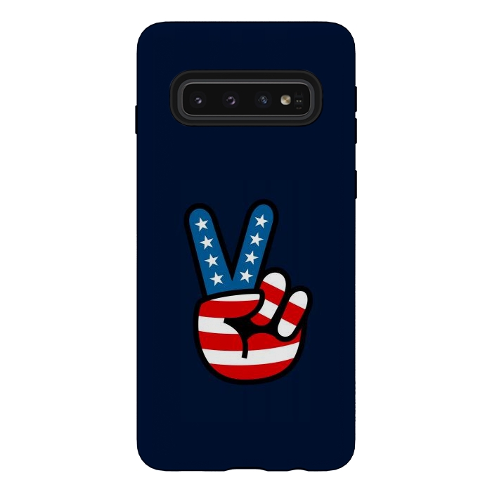Galaxy S10 StrongFit Peace Love Hand USA Flag Vintage Solid 3 by Vó Maria