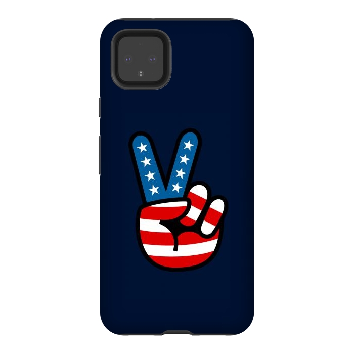 Pixel 4XL StrongFit Peace Love Hand USA Flag Vintage Solid 3 by Vó Maria