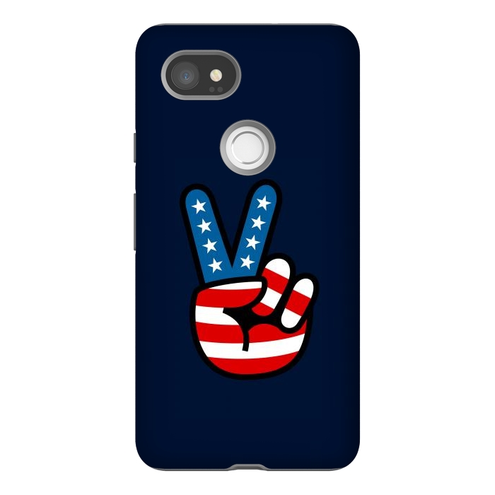 Pixel 2XL StrongFit Peace Love Hand USA Flag Vintage Solid 3 by Vó Maria