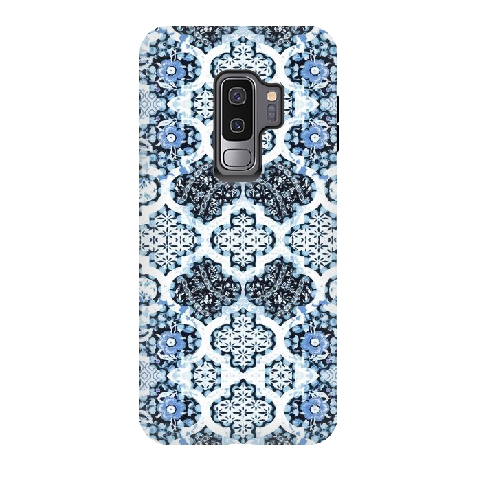 Galaxy S9 plus StrongFit Blue white Moroccan decorative mosaic by Oana 