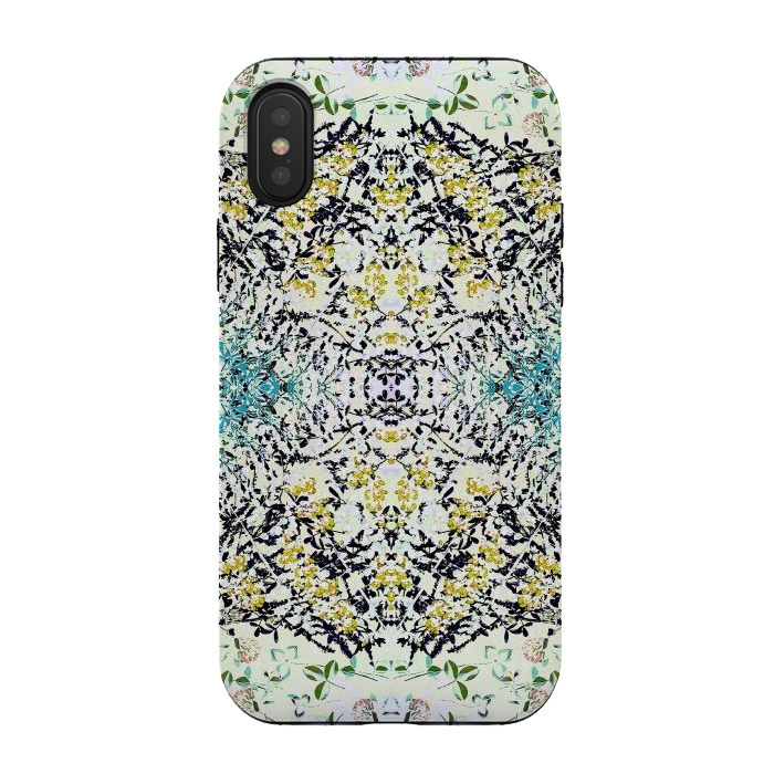 iPhone Xs / X StrongFit Yellow blue ditsy flowers and leaves pattern by Oana 
