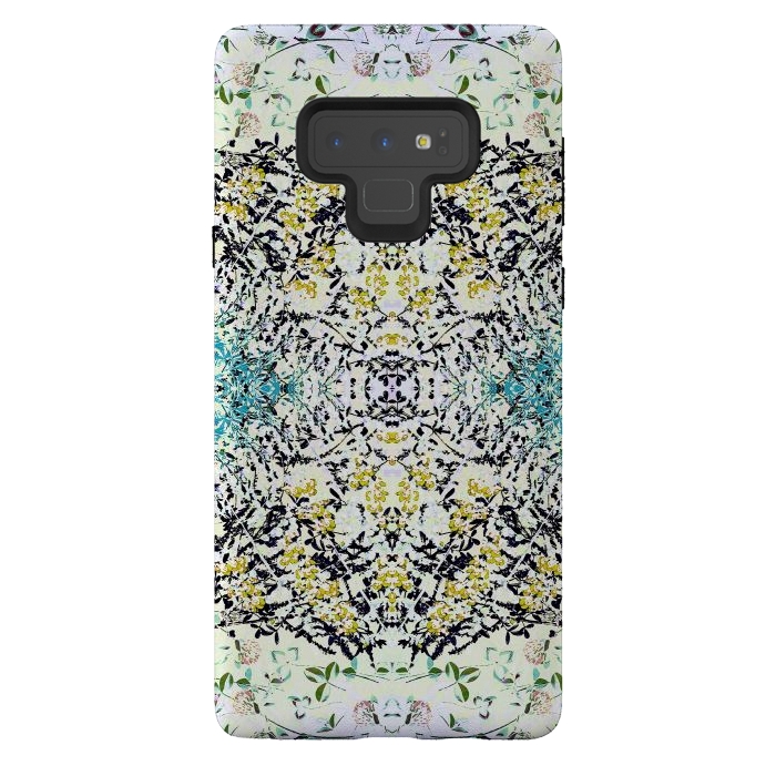 Galaxy Note 9 StrongFit Yellow blue ditsy flowers and leaves pattern by Oana 