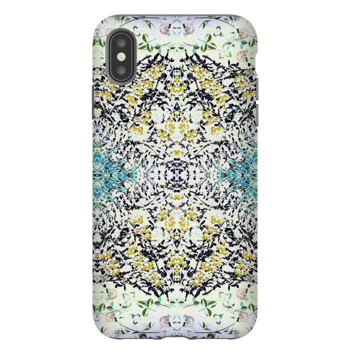 iPhone Xs Max StrongFit Yellow blue ditsy flowers and leaves pattern by Oana 