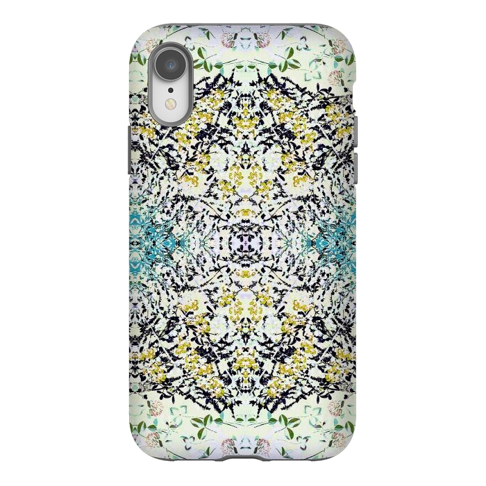 iPhone Xr StrongFit Yellow blue ditsy flowers and leaves pattern by Oana 