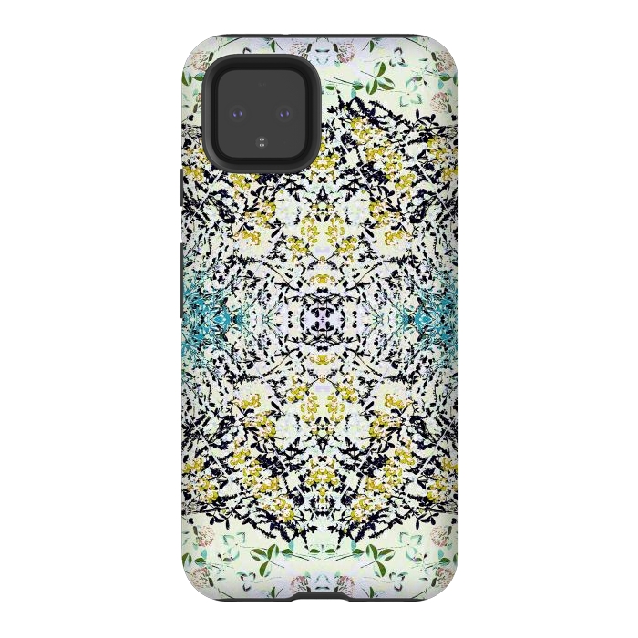 Pixel 4 StrongFit Yellow blue ditsy flowers and leaves pattern by Oana 