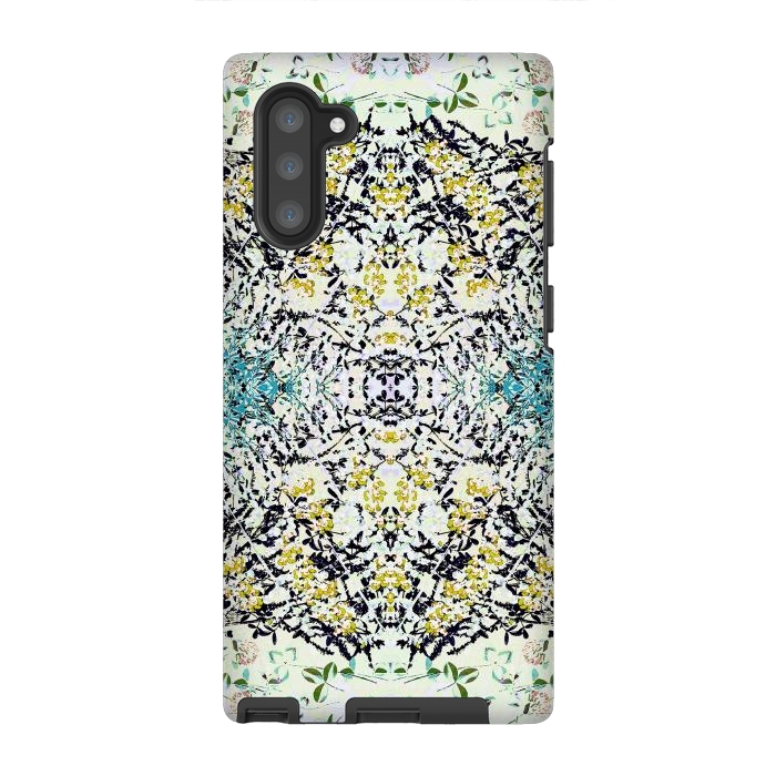 Galaxy Note 10 StrongFit Yellow blue ditsy flowers and leaves pattern by Oana 